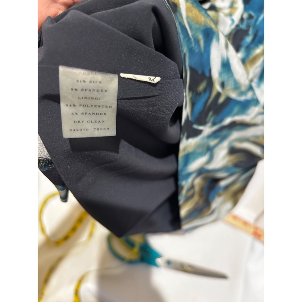 Silk Abstract Teal Blue Gold Halter Neck Babydoll ruche Dress Sz 2 y2k 90s fairy - Picture 9 of 11
